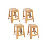 Papatya Mercan Plastik Tabure Teak 4Lü Paket - Bahçe Balkon Taburesi