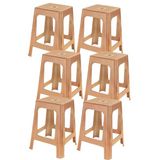 Papatya Mercan Plastik Tabure Teak 6Lı Paket - Bahçe Balkon Taburesi