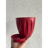 Papatya Saksı, 1,5 Lt, Kırmızı, Plastik Çiçek Saksısı Tabaklı - Standart