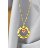 Papatya Silver 925 Ayar Gold Kaplama Güneş Çerçeveli Mineli Kalp Sallantılı Nazar Mineli Göz Zincirli Kadın Gümüş Kolye