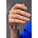 Papatya Silver 925 Ayar Gold Kaplama Kalemli Yuvarlak Kesim Firuze Mineli Top Zincir Kadın Gümüş Kolye