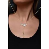 Papatya Silver 925 Ayar Gold Kaplama Tasarım Zincir Sallantılı Taşlı Sedef Manolya Çiçeği Kadın Gümüş Kolye