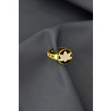 Papatya Silver 925 Ayar Gümüş Gold Kaplama Ayarlanabilir Mineli Lotus Çiçeği Yüzük