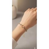 Papatya Silver 925 Ayar Gümüş Gold Kaplama Kalp Montür Cam Göz Nazar Bileklik