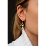 Papatya Silver 925 Ayar Gümüş Gold Kaplama Oval Opal Lotus Halka Küpe