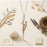 Papatya Silver 925 Ayar Gümüş Gold Rodaj Kaplama Sevgi Beraberlik Anne Çocuk Kolye - 1 - Standart