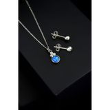 Papatya Silver 925 Ayar Gümüş Mavi Opal Yuvarlak Kolye Çivili Top Küpe Set