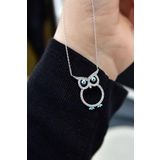 Papatya Silver 925 Ayar Gümüş Rodyum Kaplama Mineli Nazar Gözlü Baykuş Kolye