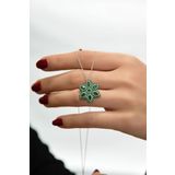 Papatya Silver 925 Ayar Gümüş Rodyum Kaplama Zümrüt Yeşili Damla Lotus Kolye