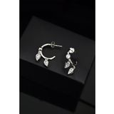 Papatya Silver 925 Ayar Gümüş Rodyum Zirkon Taşlı Yaprak Halka Küpe