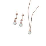 Papatya Silver 925 Ayar Gümüş Rose Kaplama Beyaz Opal Yuvarlak Kolye ve Çift Çivili Küpe Set
