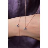 Papatya Silver 925 Ayar Gümüş Rose Kaplama Lacivert Zirkon Taşlı Mini Çiçek Kolye ve Bileklik Set