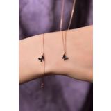 Papatya Silver 925 Ayar Gümüş Rose Kaplama Siyah Zirkon Taşlı Mini Kelebek Kolye ve Bileklik Set