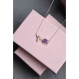 Papatya Silver 925 Ayar Gümüş Zarif Mor Taşlı 12 Ay Doğum Taşlı Lale Kolye.rose.gold.rodaj Renk Seçeneği