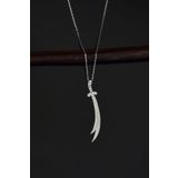 Papatya Silver 925 Ayar Rodyum Kaplama Dikey Taşlı Zülfikar Kılıç Gümüş Kolye