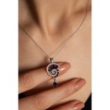 Papatya Silver 925 Ayar Rodyum Kaplama Lacivert Renkli Spiral Snail Tasarım Kadın Gümüş Kolye