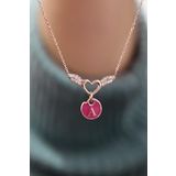 Papatya Silver 925 Ayar Rose Kaplama Mineli A Harfli Kalp Kanat Kadın Gümüş Kolye