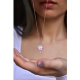 Papatya Silver 925 Ayar Rose Kaplama Tasarım Pembe Taşlı Sedef Manolya Çiçeği Damla Gümüş Kolye
