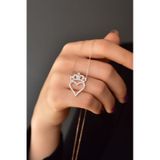 Papatya Silver 925 Ayar Rose Kaplama Zirkon Taşlı Kalpli Kralıçe Tacı Kadın Gümüş Kolye