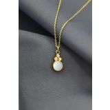 Papatya Silver UVPTS10058 925 Ayar Gold Kaplama Beyaz Opal Taşlı Yuvarlak Gümüş Kolye