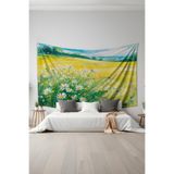 Papatya Tarlası Desenli Duvar Halısı Duvar Örtüsü Tapestry Süetimsi Dokulu%100 Polyester Kumaş