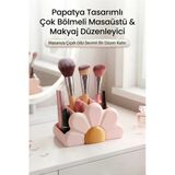 Papatya Tasarımlı Çok Bölmeli Makyaj Organizeri Pastel Pembe Masaüstü Fırçalık
