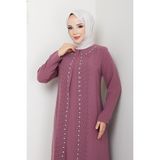 Papatya Taşlı Büyük Beden Anne Elbisesi - Pembe - 46
