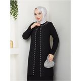 Papatya Taşlı Büyük Beden Anne Elbisesi - Siyah - 58