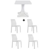 Papatya Yummy Plastik Bahçe Balkon Seti Beyaz : 80X80 Masa + 4 Sandalye Takım