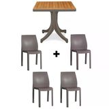 Papatya Yummy Plastik Bahçe Balkon Seti Kahve : 80X80 Masa + 4 Sandalye Takım