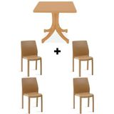 Papatya Yummy Plastik Bahçe Balkon Seti Teak : 80X80 Masa + 4 Sandalye Takım