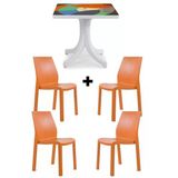 Papatya Yummy Plastik Bahçe Balkon Seti Turuncu Multi : 80X80 Masa + 4 Sandalye Takım