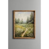 Papatyalı Kır Yolu Manzarası - Vintage Desenli Çerçeve - İnce Model, Altın1, 21 x 30