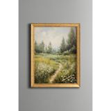 Papatyalı Kır Yolu Manzarası - Vintage Desenli Çerçeve - İnce Model, Altın3, 15 x 21