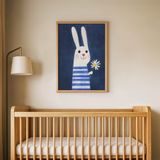 Papatyalı Sevimli Tavşan Çocuk Odası Duvar Posteri Çerçeveli Tablo Duvar Dekorasyonu - 30 x 40 - Ahşap Çerçeveli