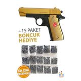 Papatyampartievi Türk Bayraklı Gold Oyuncak Tabanca - Göz Alıcı Tasarım, 15 Paket Boncuk Hediyesiyle Altın
