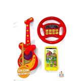 PapatyamPartiEvi Türkçe Müzikli Eğitici Gitar - Oyuncak Direksiyon ve Android Telefon Seti - 3'lü Özel Tasarım