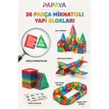 PAPAYA 36 Parça Manyetik Yapı Blokları - Manyetik Blok Oyuncak Mıknatıslı STEM Eğitici Set