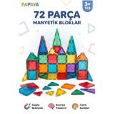 PAPAYA 72 Parça Manyetik Yapı Blokları - Manyetik Blok Oyuncak Mıknatıslı STEM Eğitici Set