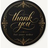 Papelia 100 Adet Premium Thank You Sticker – Yuvarlak Teşekkür Etiketi – Lüks Tasarım Paketleme ve Kargo Süsleme Etiketi - Siyah