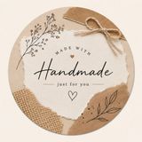 Papelia Handmade Yuvarlak Etiket 4x4 cm – El Yapımı Ürünler Için Paketleme ve Teşekkür Stickerı - 1000 Adet - 4 x 4 cm