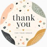 Papelia Modern Tasarım Thank You Yuvarlak Etiket – Renkli Paketleme ve Teşekkür Stickerı 4x4 cm - Bej - Yeşil
