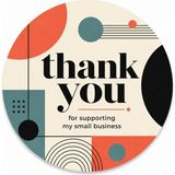 Papelia Modern Tasarım Thank You Yuvarlak Etiket – Renkli Paketleme ve Teşekkür Stickerı 4x4 cm - Çok Renkli 4