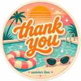 Papelia Retro Summer Thank You Yuvarlak Etiket – Yaz Temalı Paketleme ve Teşekkür Stickerı 4x4 cm - Çok Renkli 4 - 4 x 4 cm