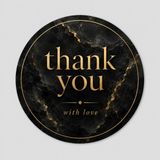 Papelia Siyah Mermer Gold Thank You Yuvarlak Etiket – Şık Paketleme ve Teşekkür Stickerı 4x4 cm - 4 x 4 cm
