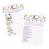 Paper Clever Party Twinkle Little Star 2'si 1 arada oyun paketi, resimli emoji hikaye kitabı ve kelime karalama oyunu, bebek si için, 25 misafir