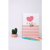 paperlab A5 Sevimli Kalpli Panda Desenli Çizgili Spiralli Defter