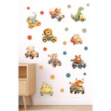 papermoods Sevimli Hayvanlar Araba Temalı Bebek ve Çocuk Odası Duvar Sticker Seti - Duvar Süsü