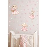 papermoods Tavşanlı Çiçek Bebek ve Çocuk Odası Duvar Sticker Seti - Duvar Süsü