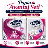 Papia Tuvalet Kağıdı (3 Katlı) 32 Li Pk Egzotik Parfümlü + 12 Li Paket Kağıt Havlu Decor Desenli